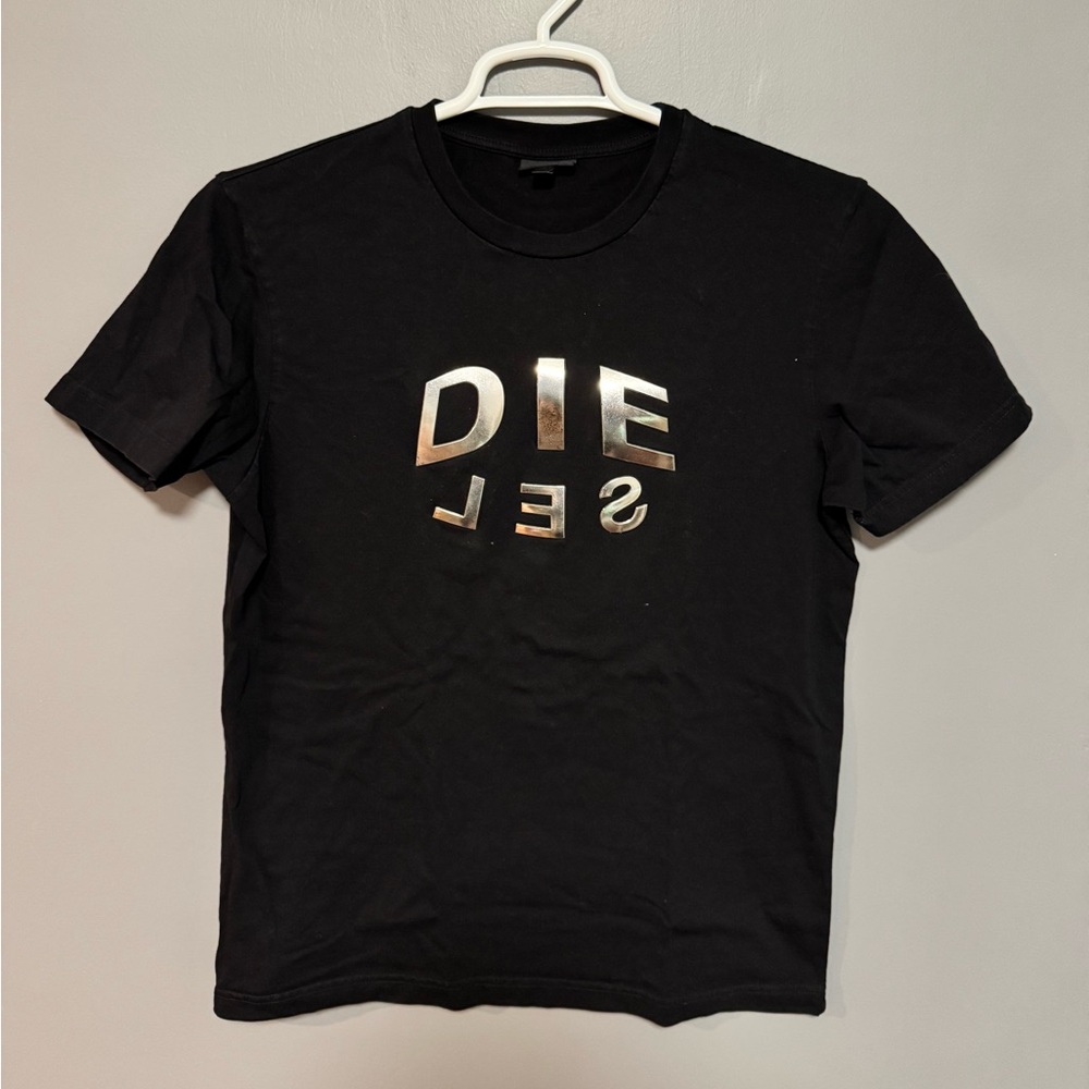 Diesel Black Tee with Metallic Silver Design